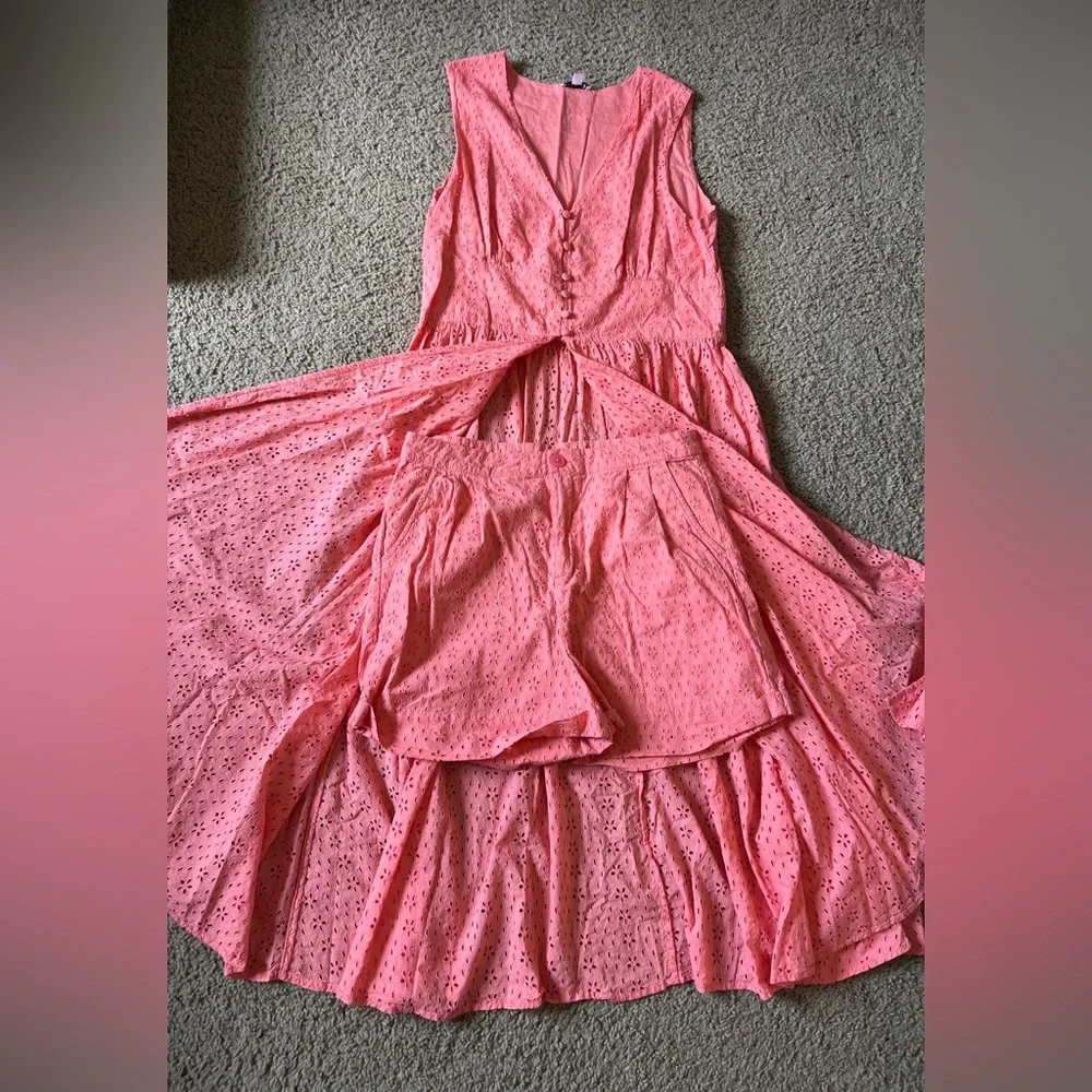 Venus 2 Piece Set Pink Salmon Eyelet Maxi Top (sz 16) & Matching bottoms (sz 14)